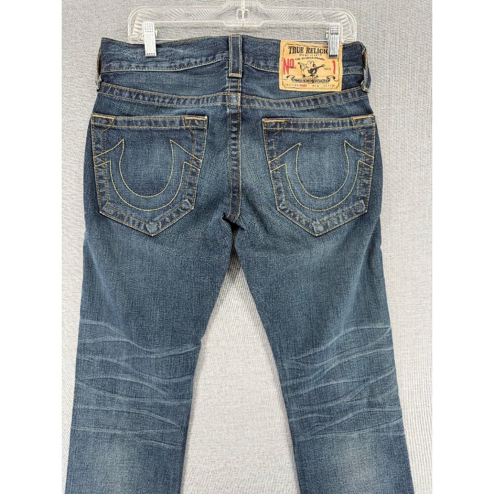 True Religion Bobby Jeans Womens 29x32 Blue Low Rise Thick Stitch Denim Y2K USA